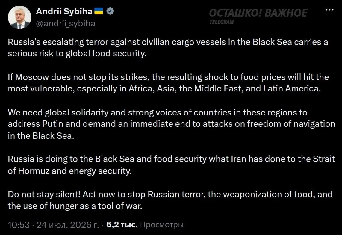 ❗️🇺🇦 «Не молчите!»: глава МИД Украины под страхом голода призывает Африку заставить Р...