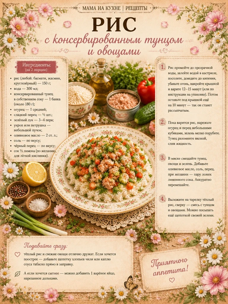 🌸 Рис с консервированным тунцом и овощами 🌸