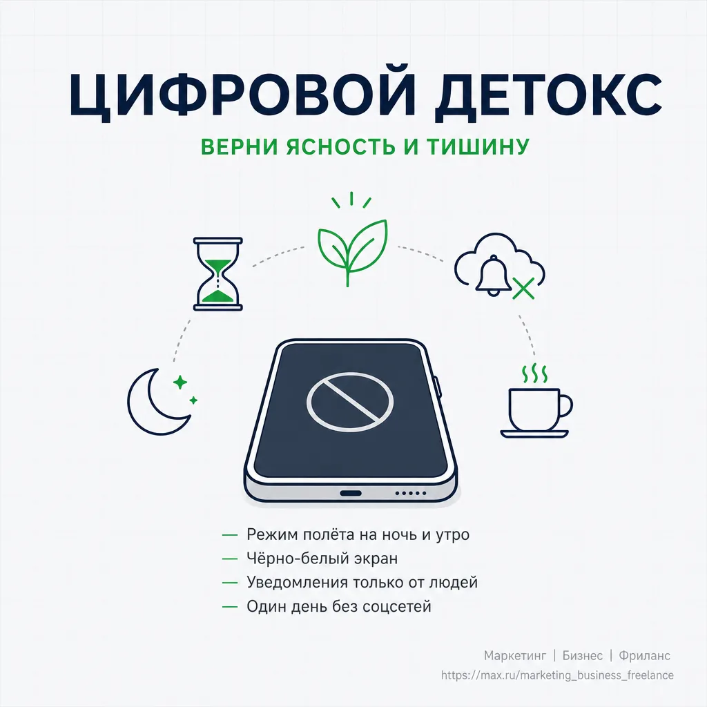 Урок №46. Цифровой детокс: как отложить телефон и не сойти с ума  Уведомления, чаты, новости — мы жи