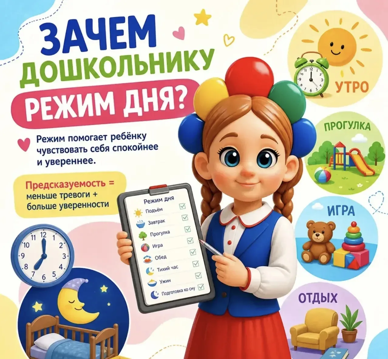 Режим дня для дошкольника — это не строгий график, где всё должно происходить минута в ...
