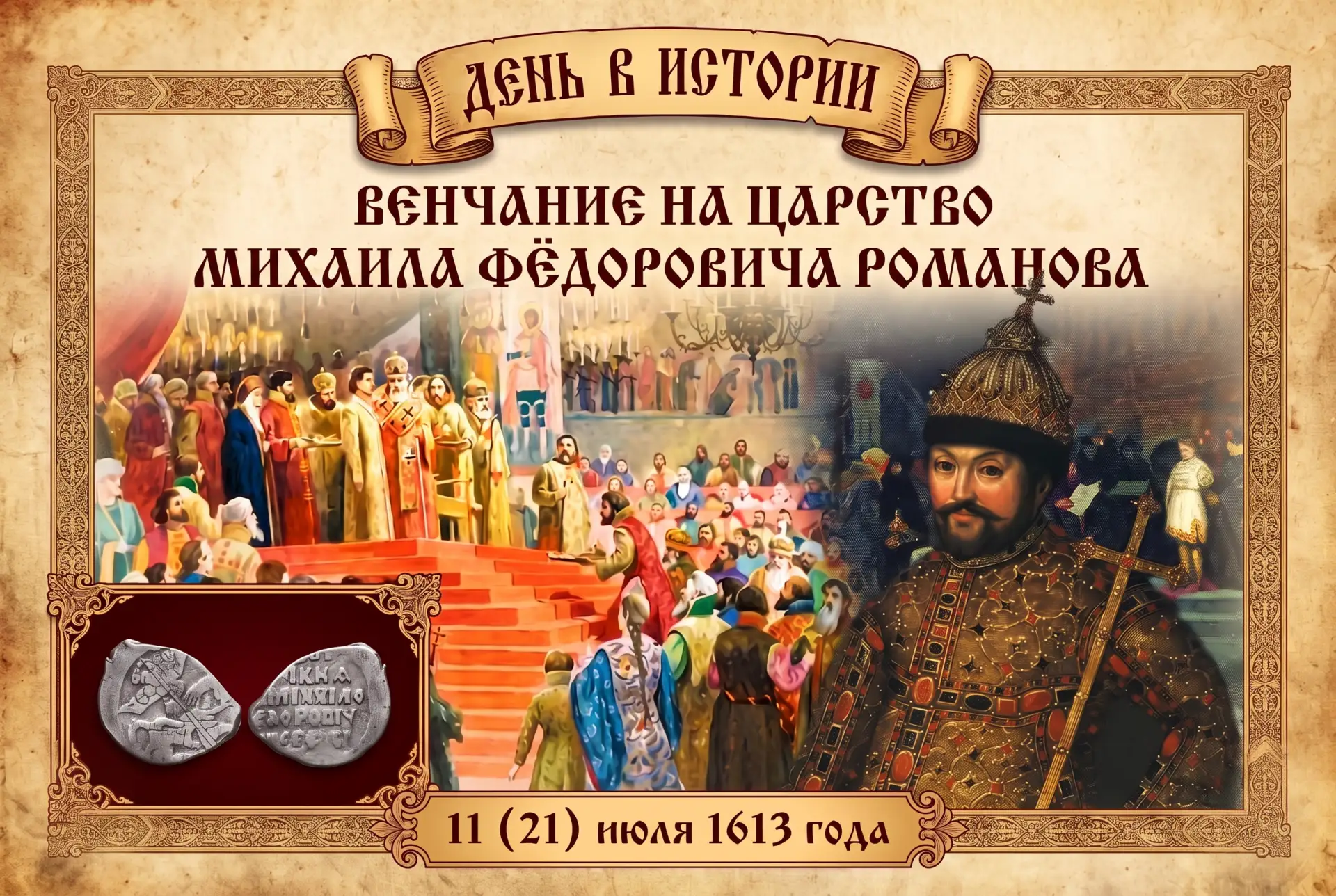 21 июля 1613 года (11 июля по старому стилю) в Успенском соборе Московского Кремля прошла церемония 