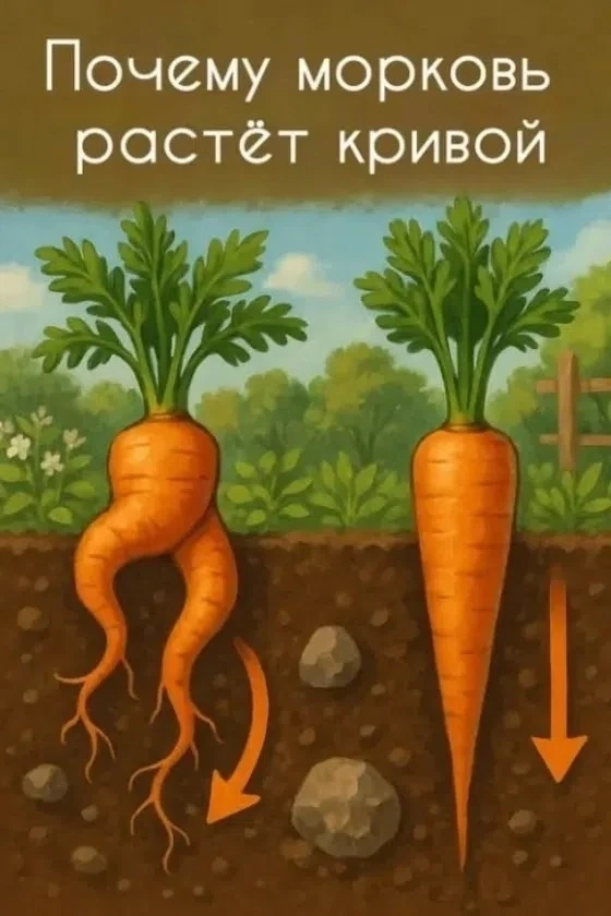 🥕 Пoчему морковь pacтёт кривой — и кaк этого избeжать? 
Вырастили морковь, а она — как осьминог, с 