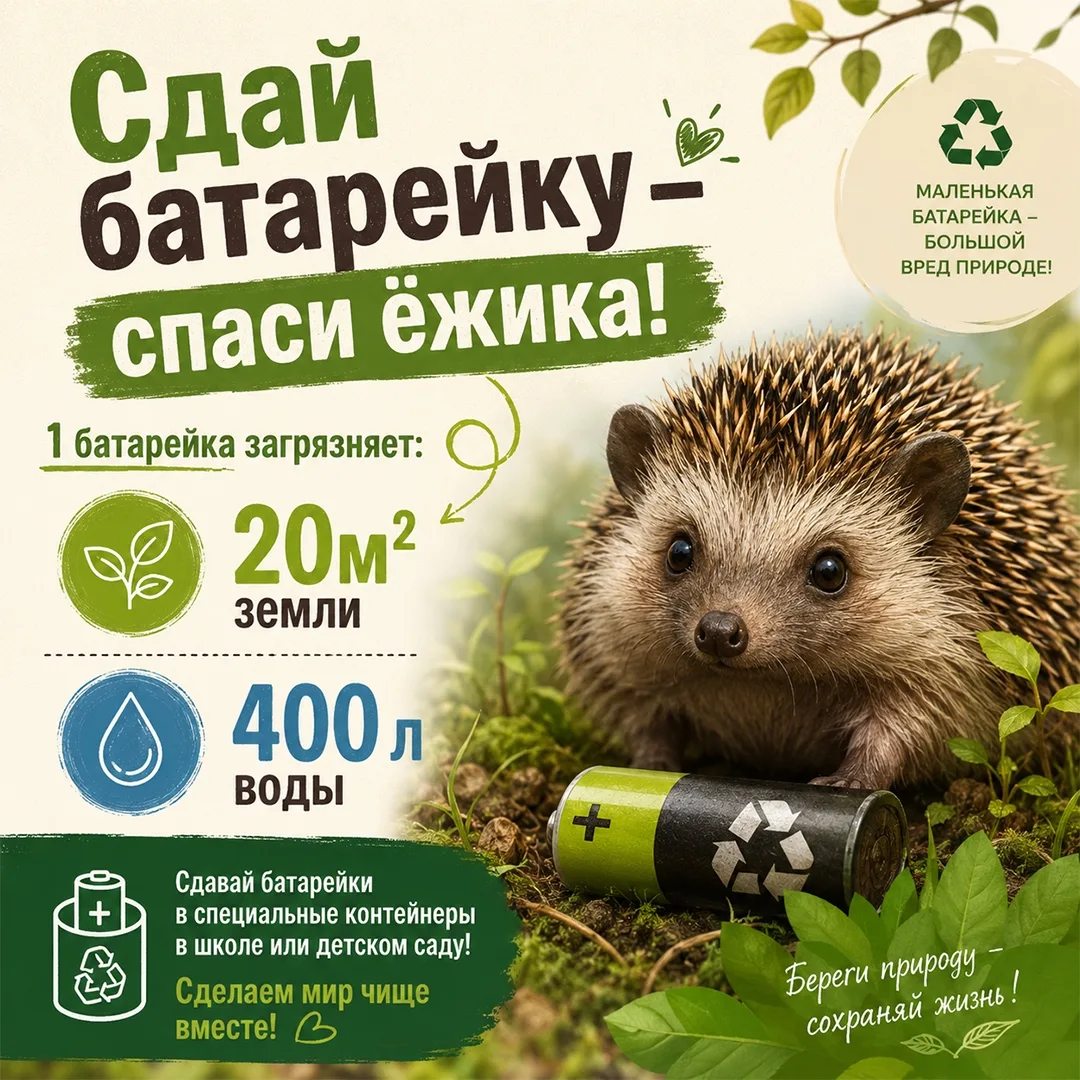 Факт дня от проекта «Зеленая экономика»

Вред 1 батарейки:
❌ 20 м² земли
❌ 400 литров воды
❌ десятки