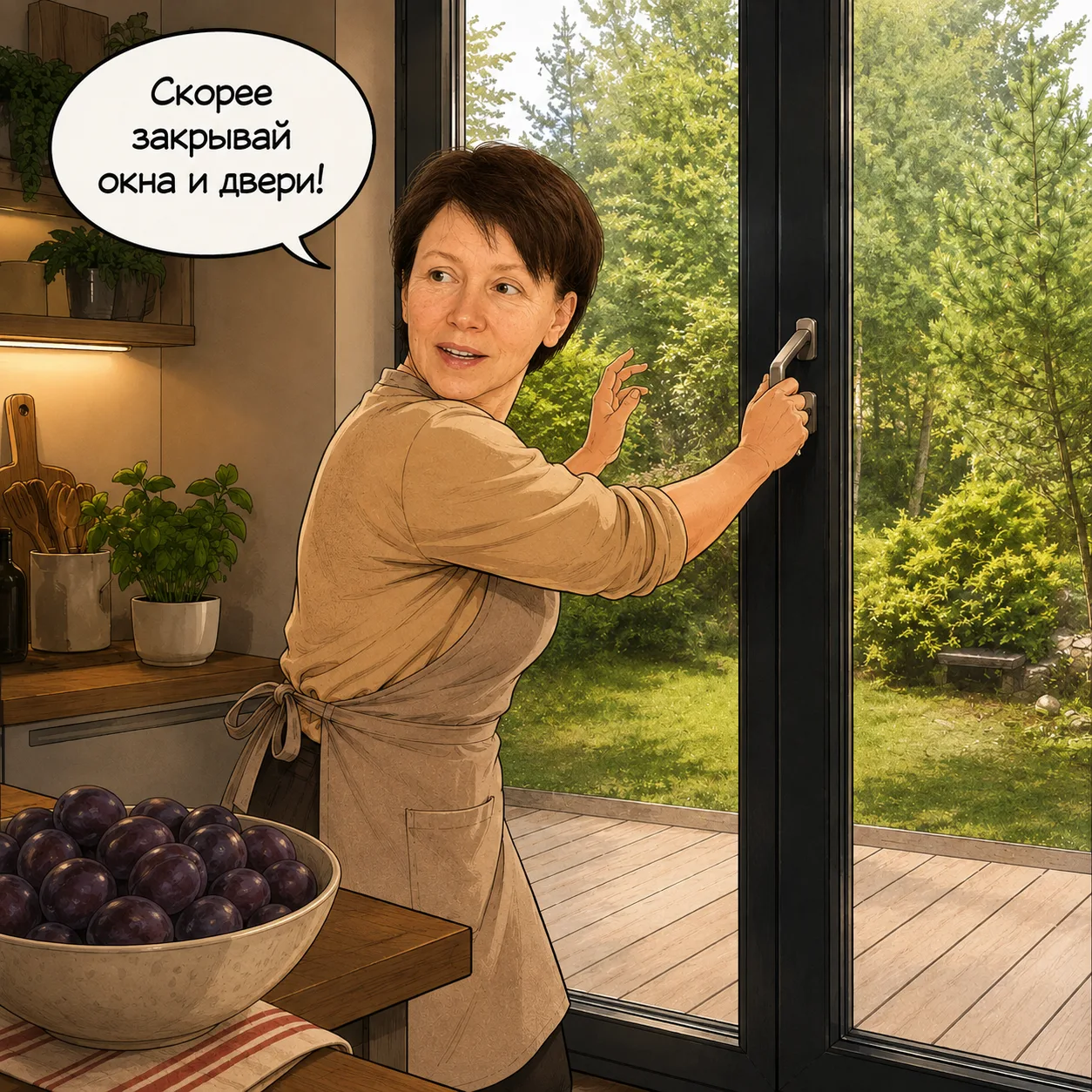 — Скорее закрывай двери и окна!