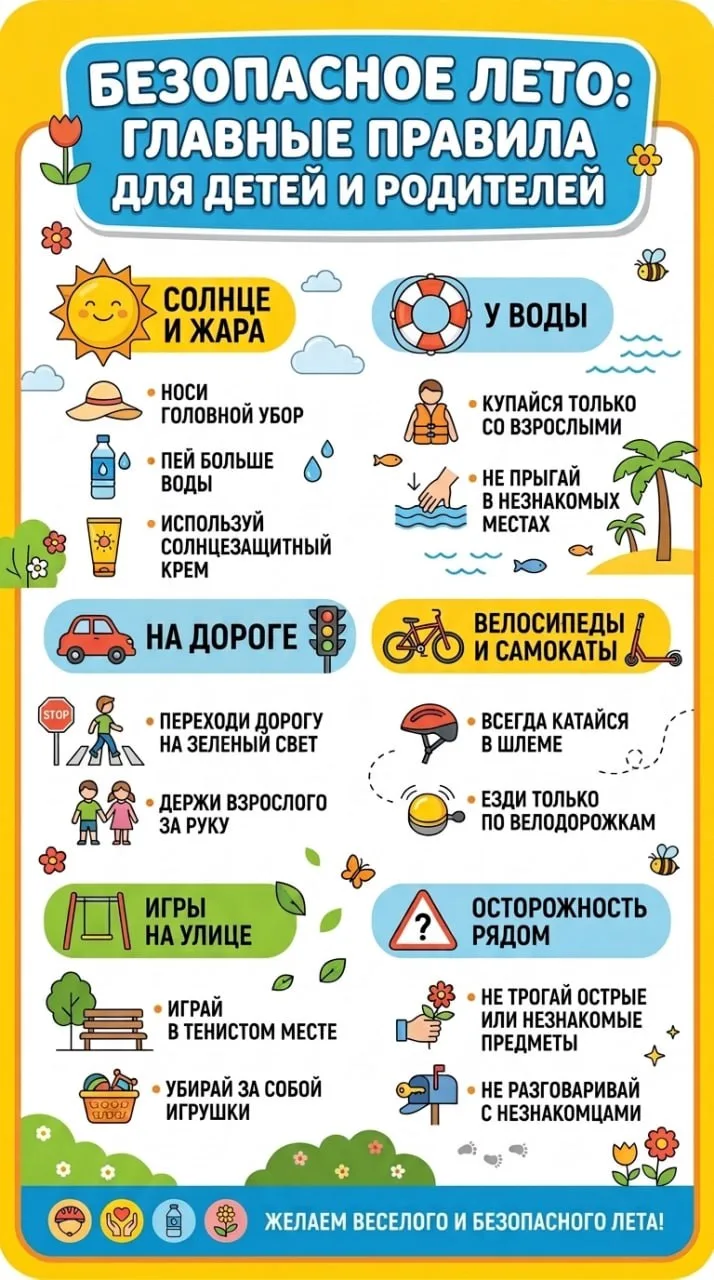 Безопасное лето — зона ответственности взрослых✨

Скоро лето — время игр и отдыха на природе. Но име