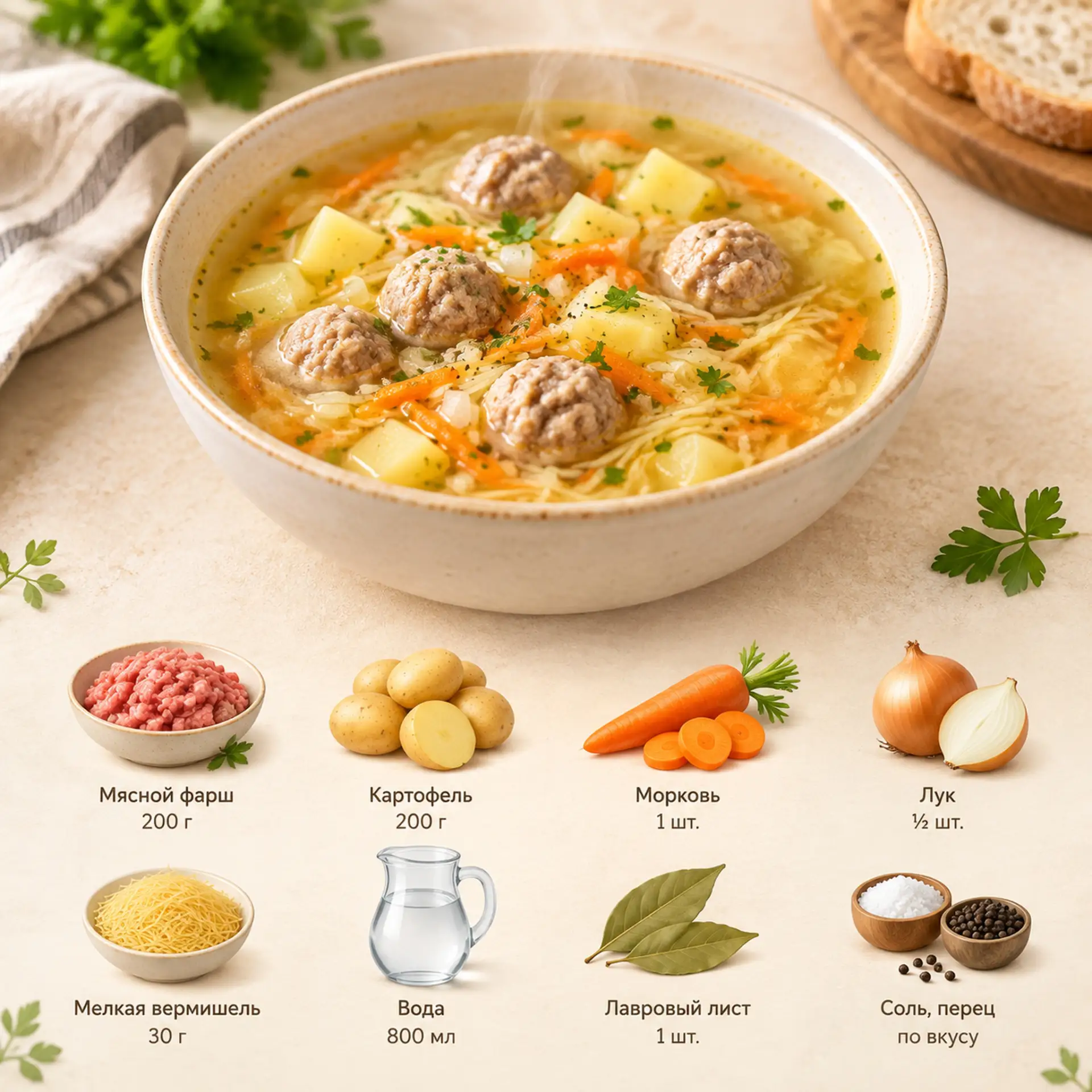 Суп с фрикадельками и вермишелью 🤤