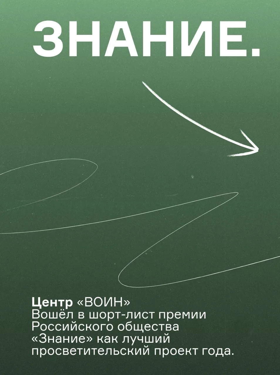 👥  Центр «ВОИН» впервые вошёл в шорт-лист главной просветительской награды страны Знание.Премия Росс
