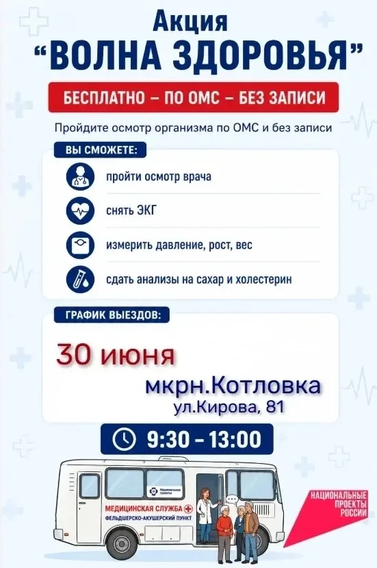 Сегодня, 30 июня акция "Волна здоровья" пройдет в микрорайоне "Котловка".