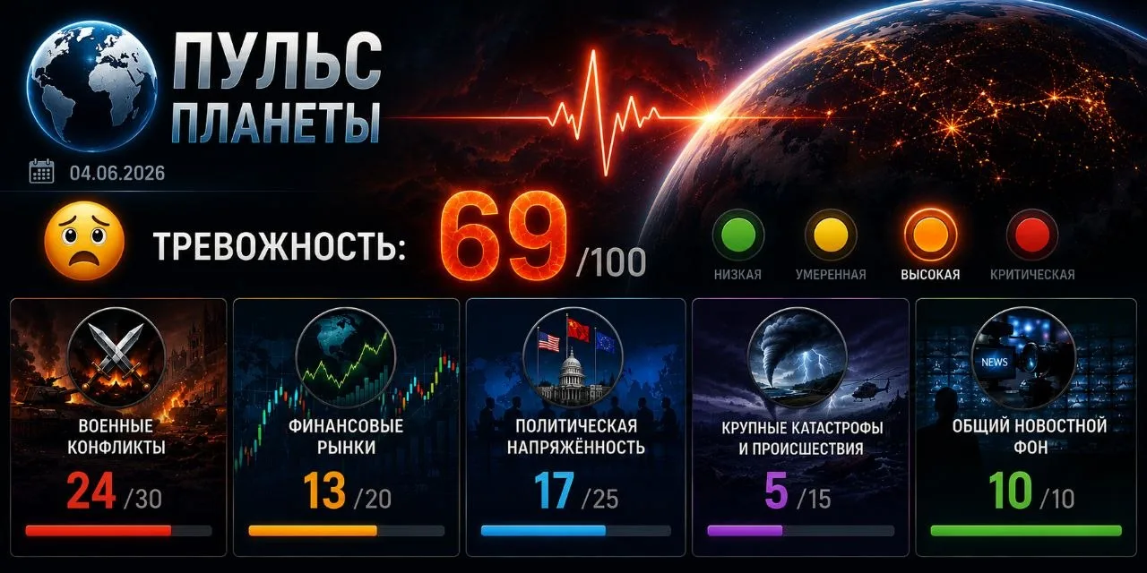 🌍 Пульс планеты

😰 Тревожность: 69/100 🟠

⚔️ Военные конфликты: 24/30

• 🇺🇸 США и 🇮🇷 Иран про