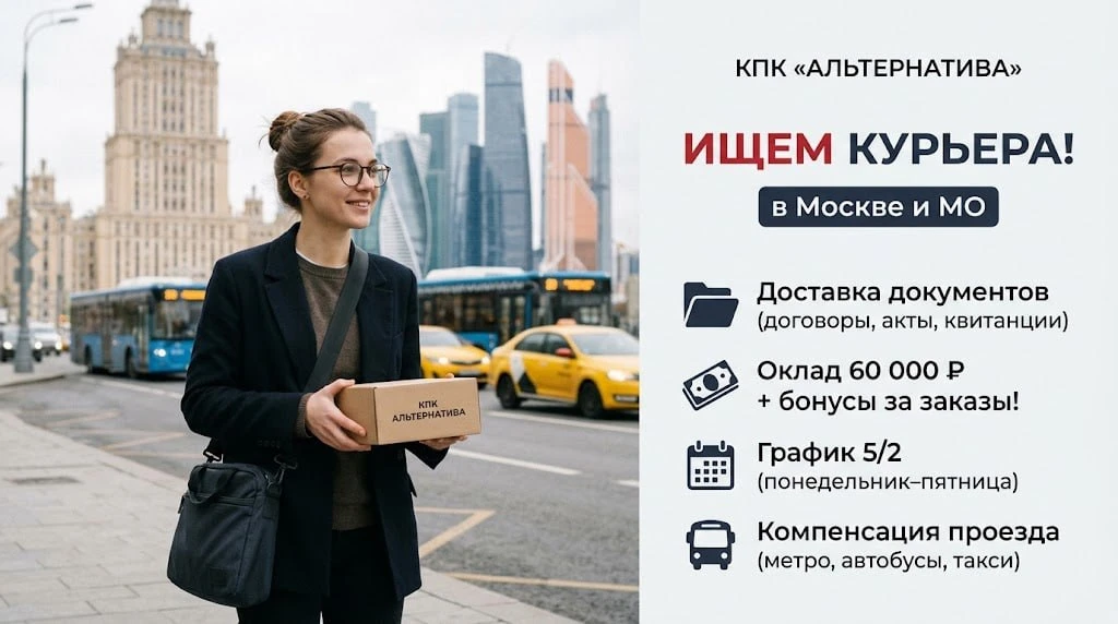 КПК «Альтернатива» приглашает на должность курьера в Москве и Московской области.