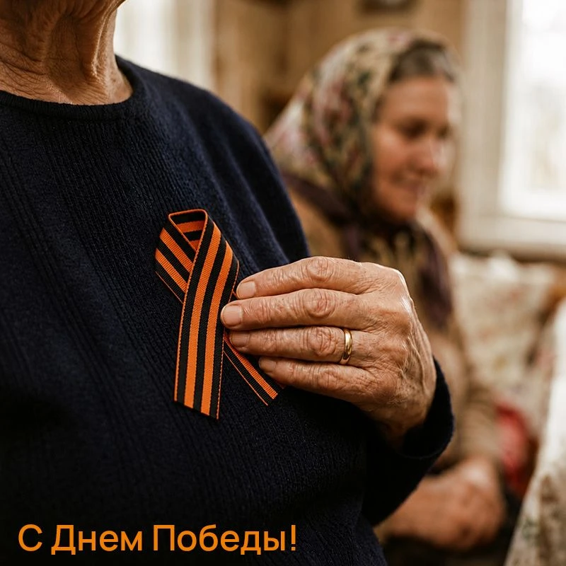 Женщина в темно-синем платье, аккуратно повязанный платок, на лацкане — маленький значо...