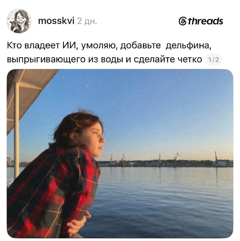 Пользователь в комментариях добавили дельфина на фото по просьбе в тредах.