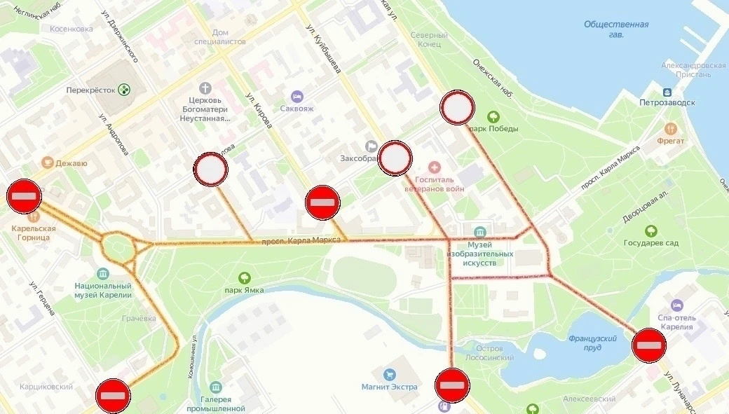 Схема движения в центре 9 мая изменится в Петрозаводске  В День Победы, 9 мая, с 7:00 до 17:00 в цен