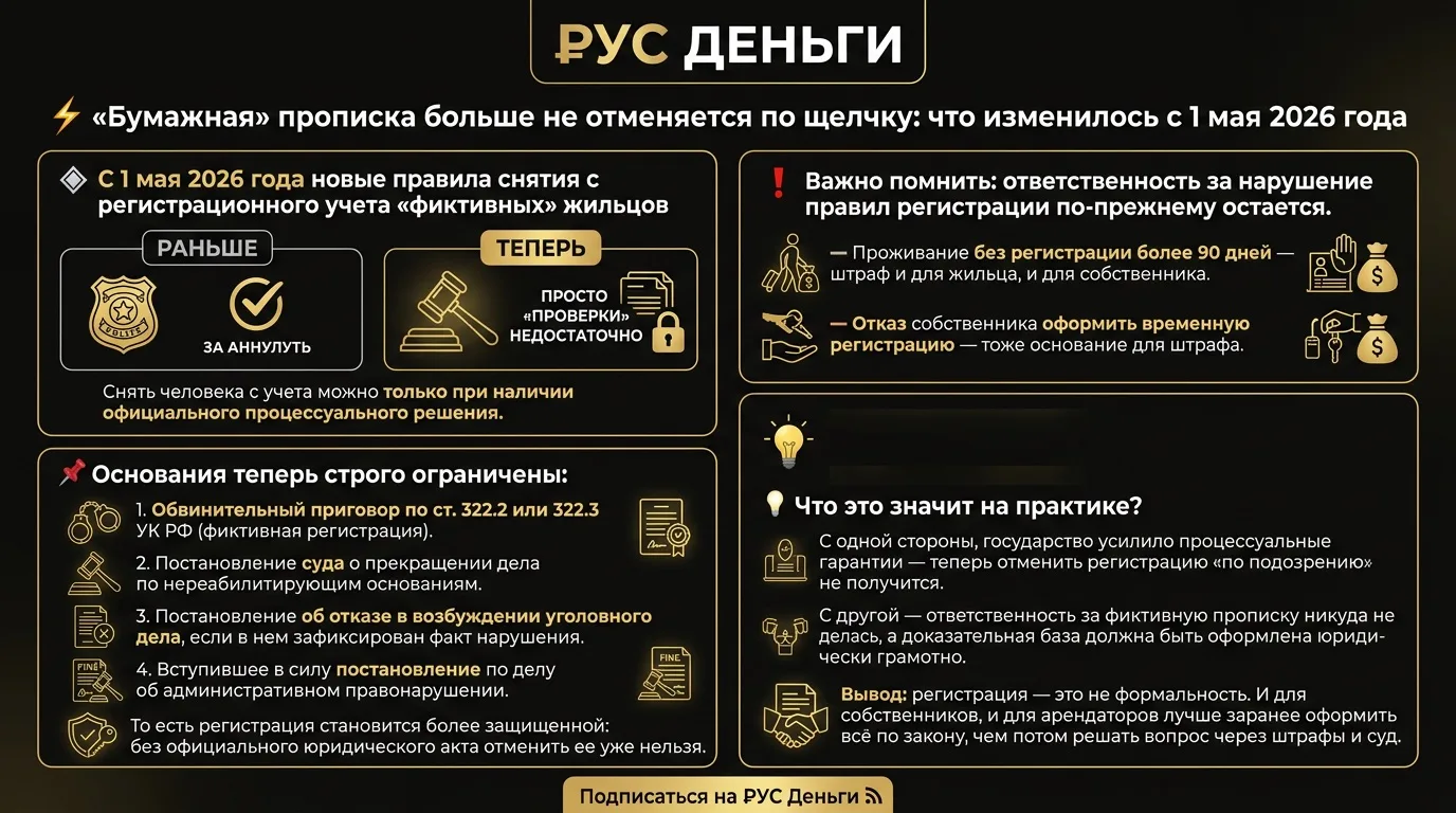 ⚡️ «Бумажная» прописка больше не отменяется по щелчку: что изменилось с 1 мая 2026 года