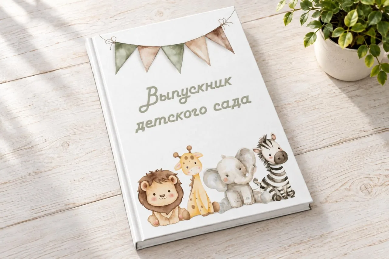 Выпускной альбом для детского сада 4 разворота. Обложка твёрдая, страницы картонные. Ст...