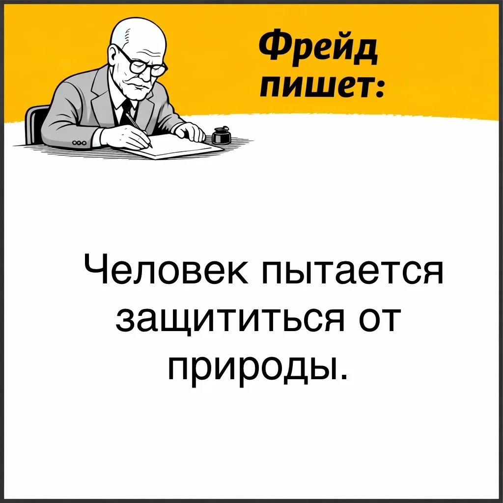Фрейд пишет, что одна из главных задач цивилизации - помочь человеку справиться с ужасом перед приро