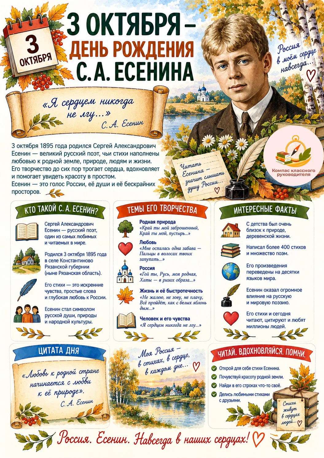3 октября — День рождения С. А. Есенина📚️