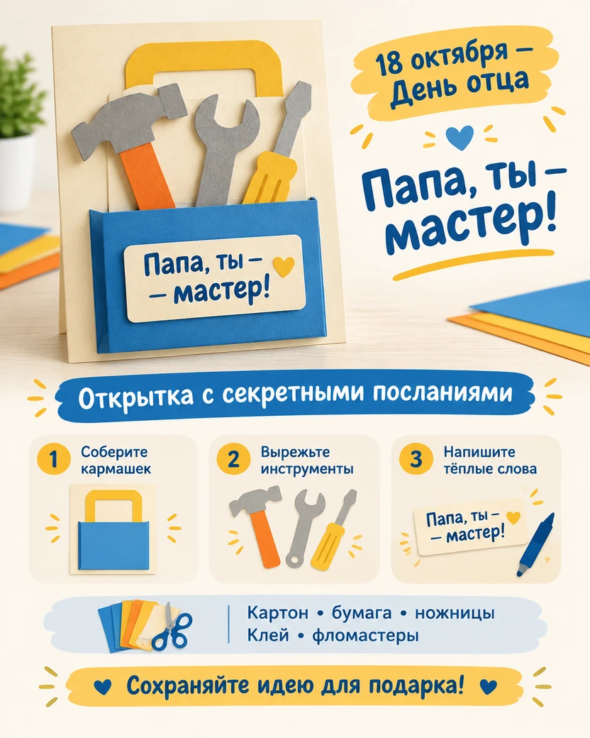 Шаблоны к открытке «Папа, ты — мастер!» 🧰💛