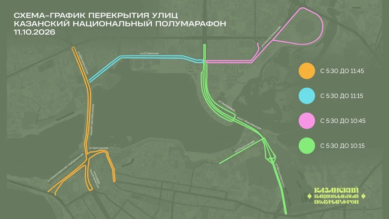 🏃‍♂️ 10 и 11 октября в Казани ограничат движение транспорта и запретят парковку на ряд...