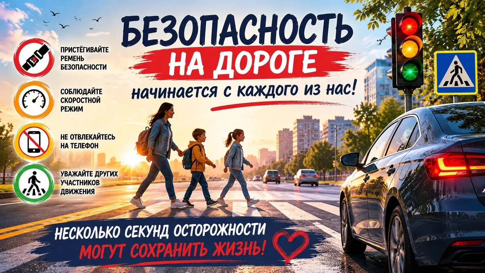 Дорога — место повышенной ответственности. Каждый водитель, пешеход и пассажир должен помнить: соблю