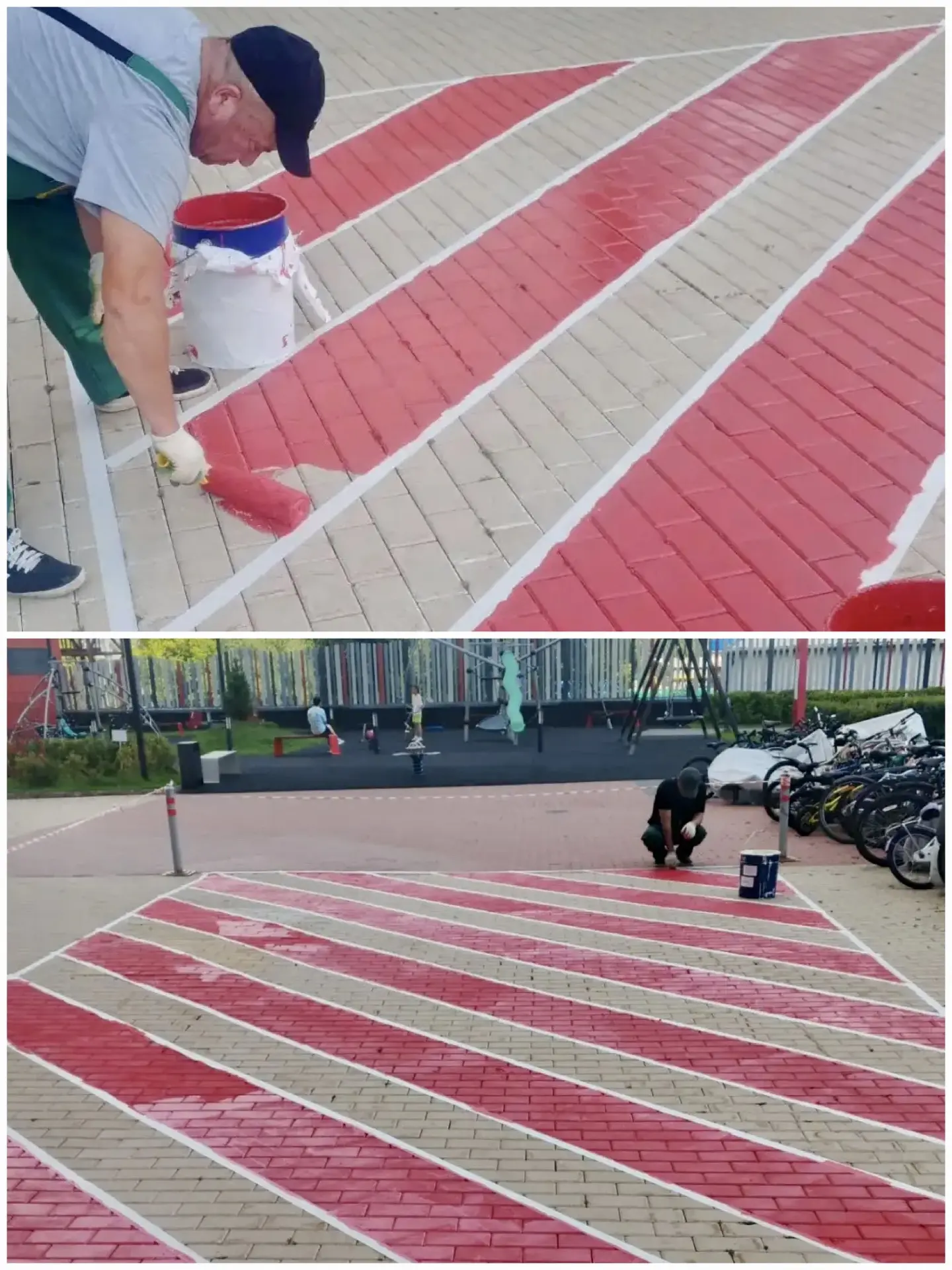 🖌️🚨Нанесение дорожной разметки для пожарной 🚒спецтехники во дворе жилого комплекса.
