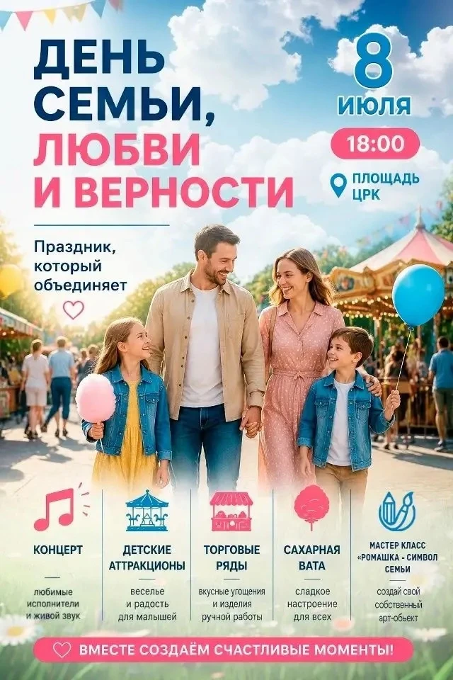 ❤️8 июля в 18.00 на площади Центра развития культуры состоится праздничная программа, посвящённая Дн