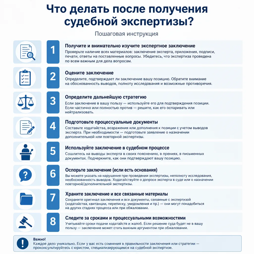 ⚖️ Что делать после получения судебной экспертизы? Пошаговая инструкция