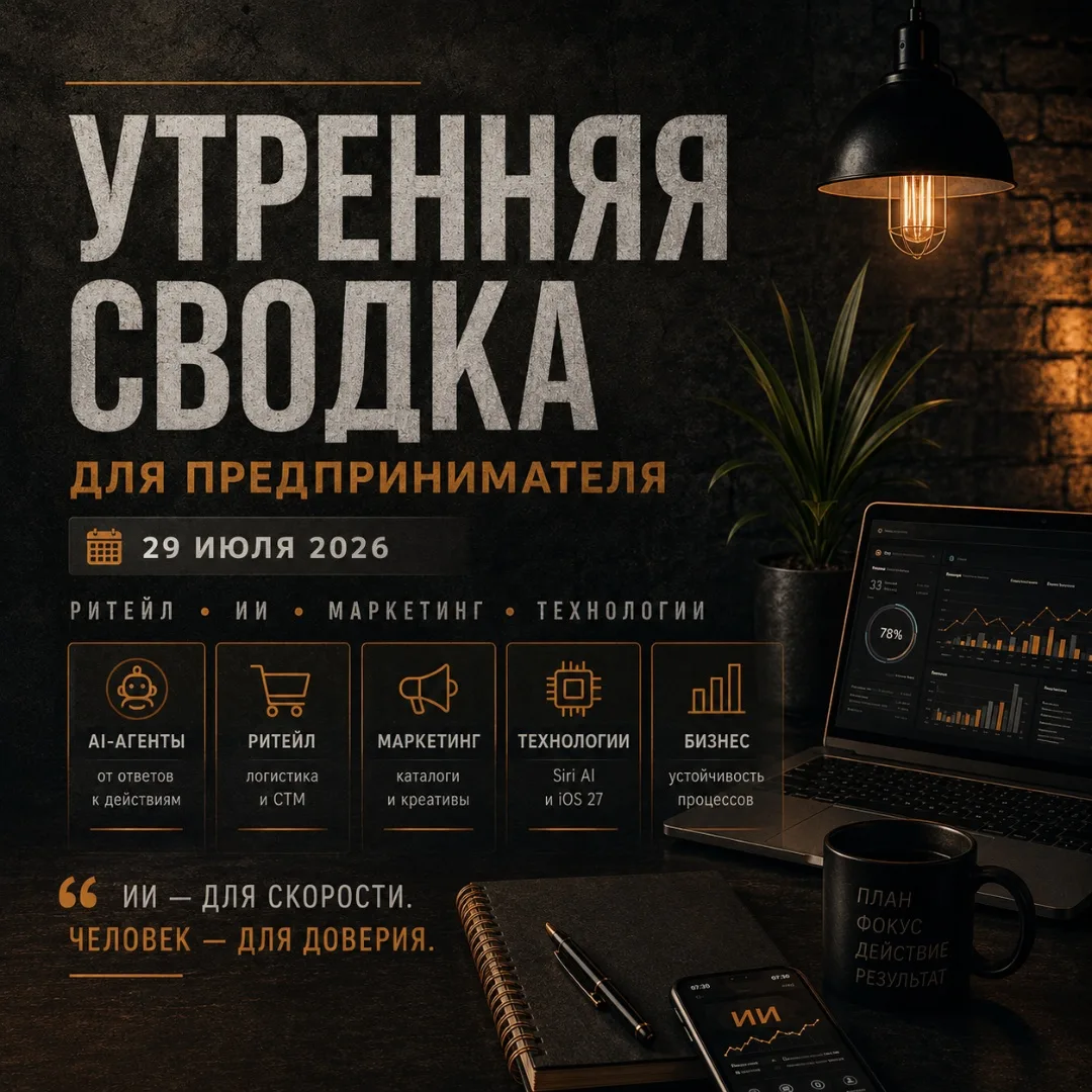 ☕ Утренняя сводка предпринимателя — 29 июля 2026

Сегодня главный тренд — переход от ИИ, который с