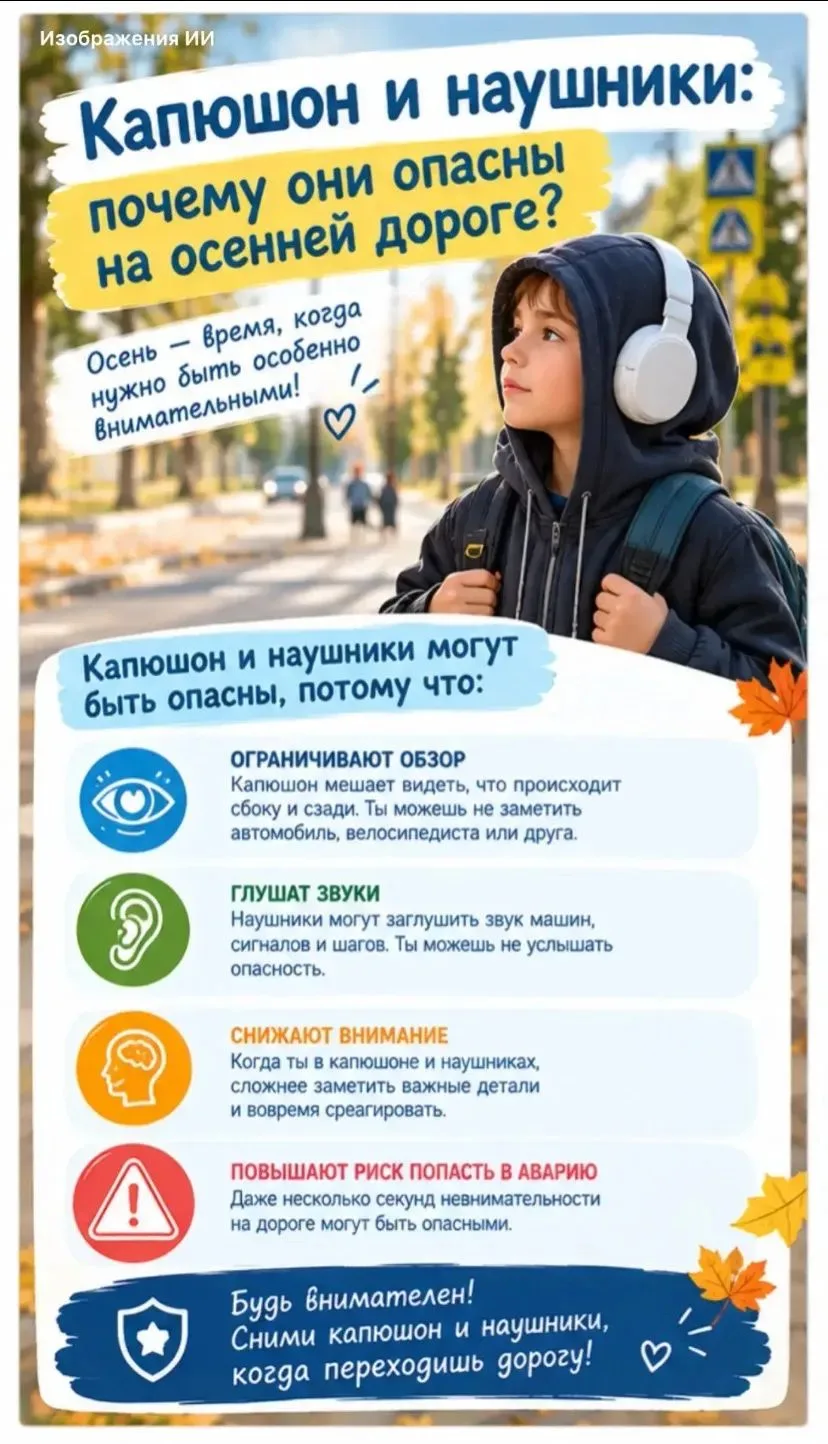 Осенью темнеет всё раньше, и детям важно быть особенно внимательными на дороге.