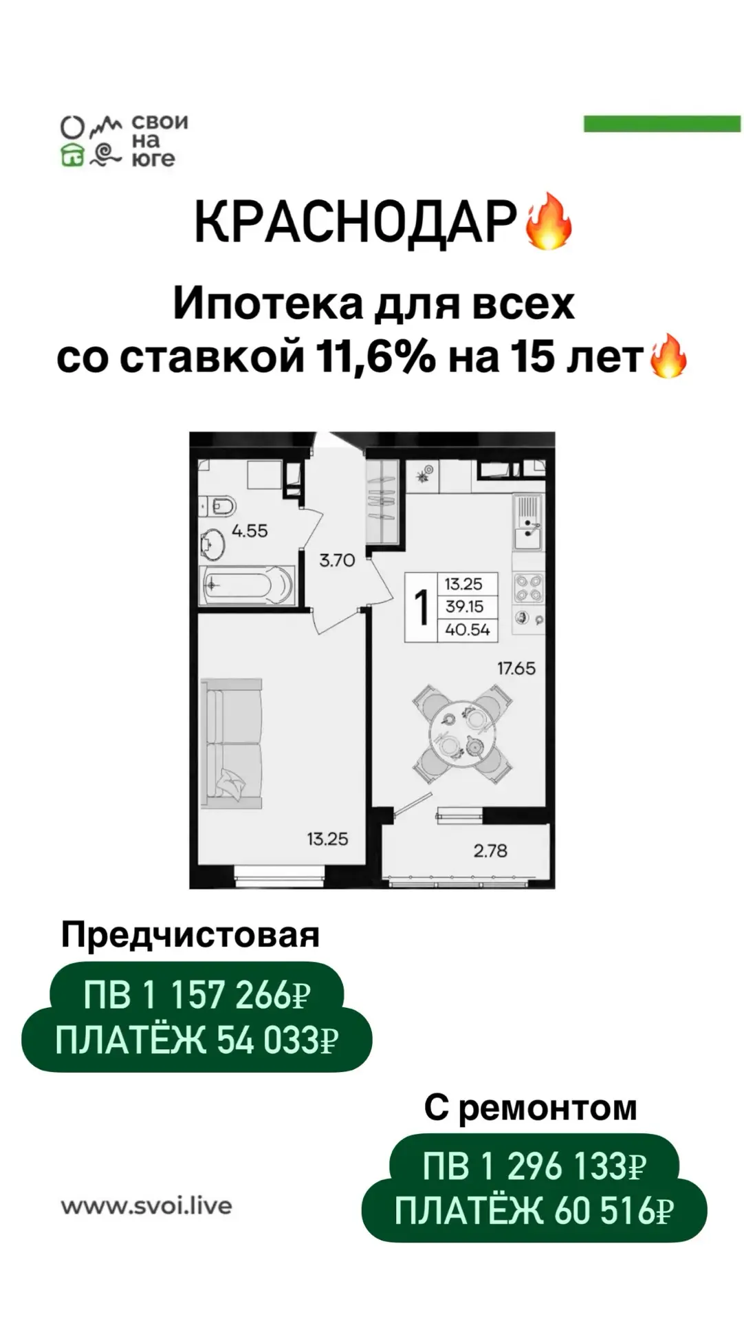 КРАСНОДАР! Варианты квартир под стандартную ипотеку со ставкой 11,6%  🟢Центральный парк (20 га) 🟢Кол