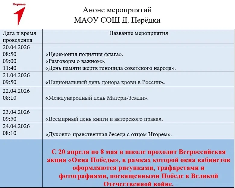💫📰 АНОНС МЕРОПРИЯТИЙ 2⃣0⃣–2⃣4⃣ АПРЕЛЯ 2026 ГОДА 💫 
 
Уважаемые родители, педагоги и учащиеся! 
С 