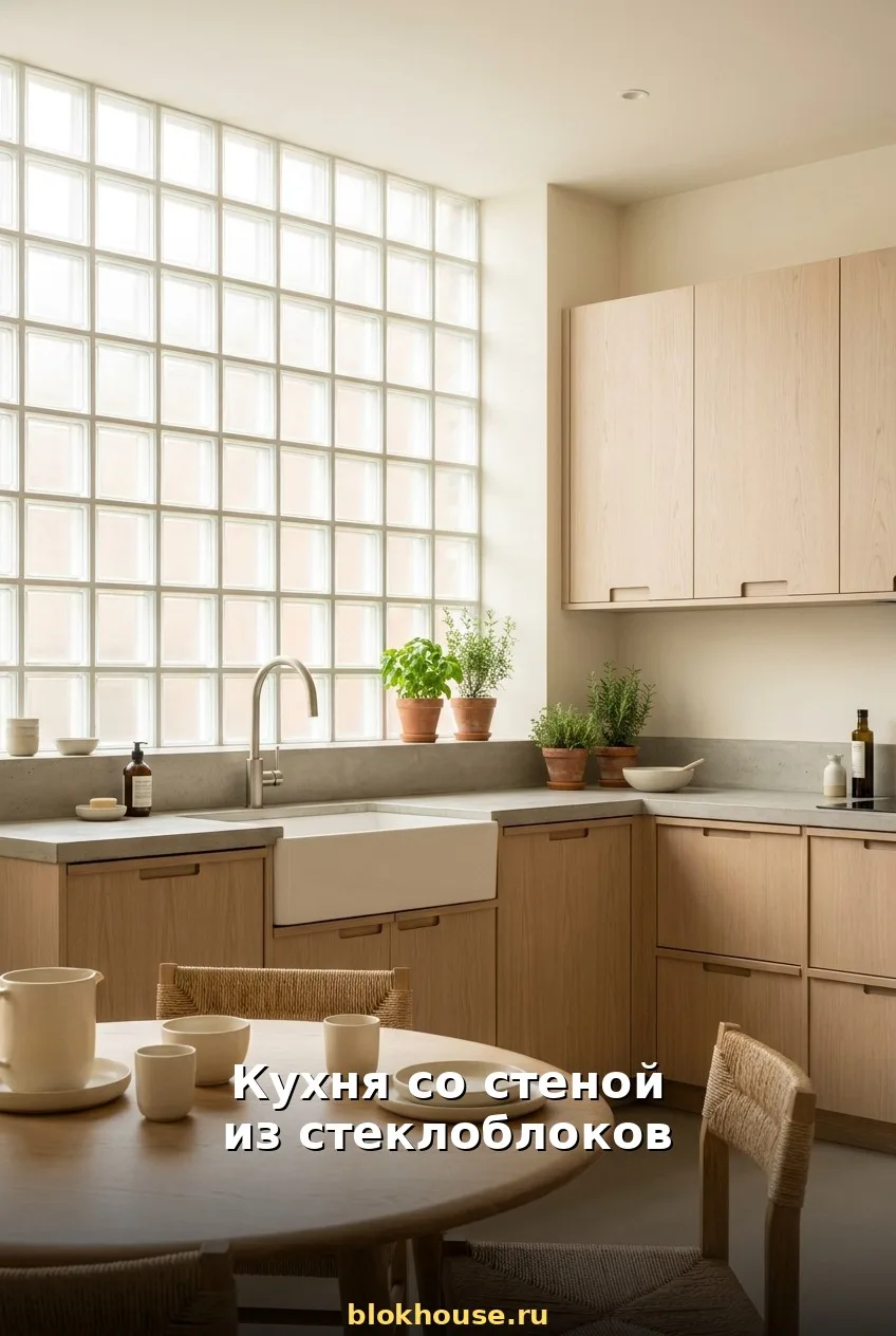 Кухня со стеной из стеклоблоков ☀️