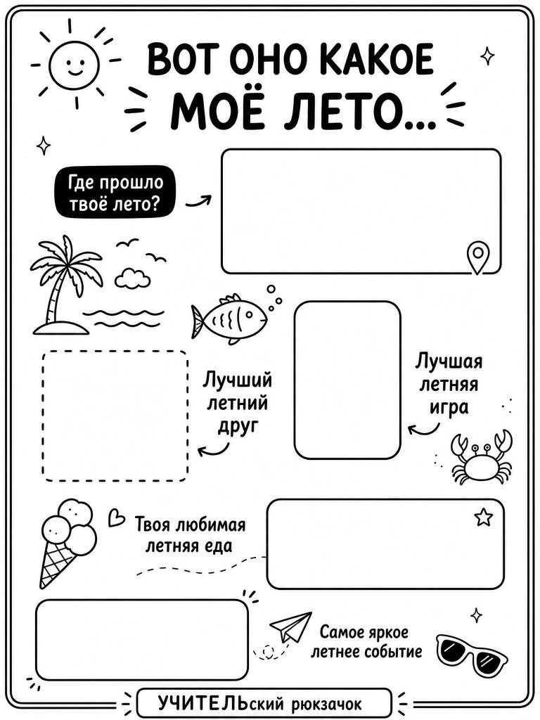 Вот оно какое МОЁ ЛЕТО☀️

Забирайте себе такой рабочий лист в копилку. Отлично подойдет для 1-4 клас