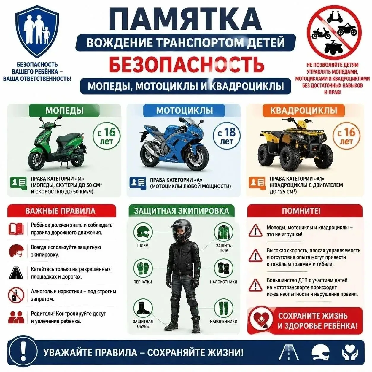 ❗К сожалению, статистика показывает, что участились случаи гибели несовершеннолетних детей, управляю