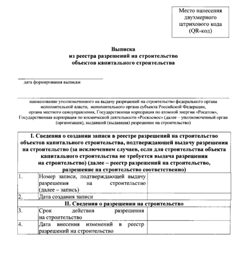 Установлены типовые формы выписок из реестра разрешений на строительство объектов капит...