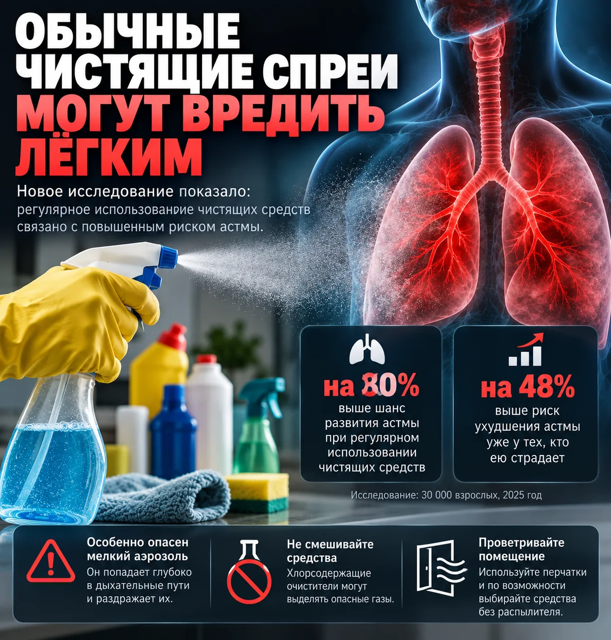 🧴 Обычная уборка может бить по лёгким: чистящие спреи связали с астмой