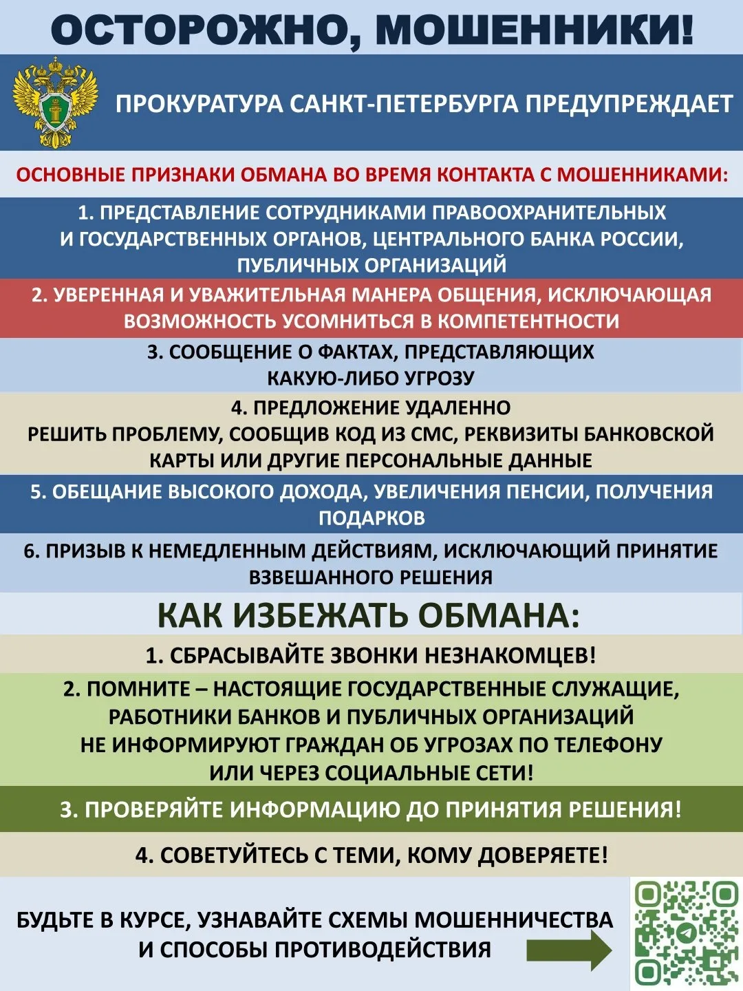 ❕Прокуратура Санкт-Петербурга предупреждает: 

основные признаки обмана во время контакта с мошенник