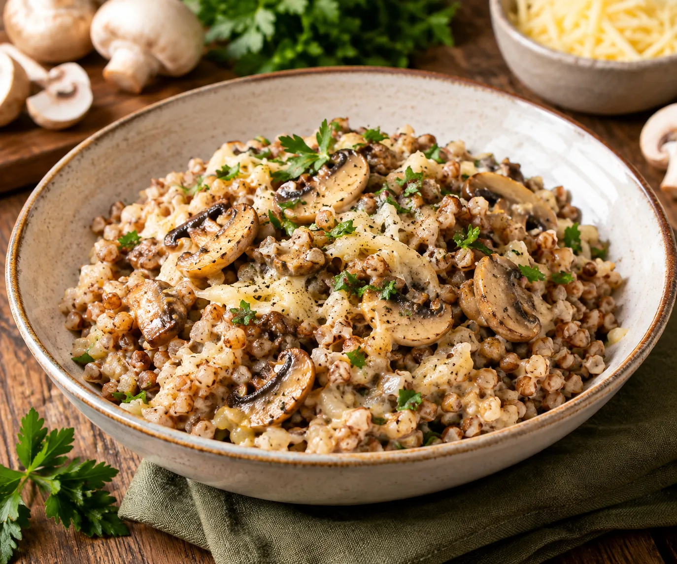 🍄 Гречка с шампиньонами в сливочно-луковом соусе