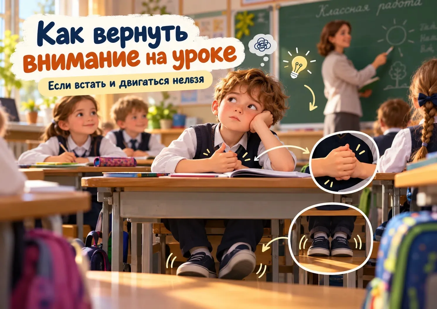 Как вернуть внимание ребёнка, если встать и пробежаться по классу нельзя?