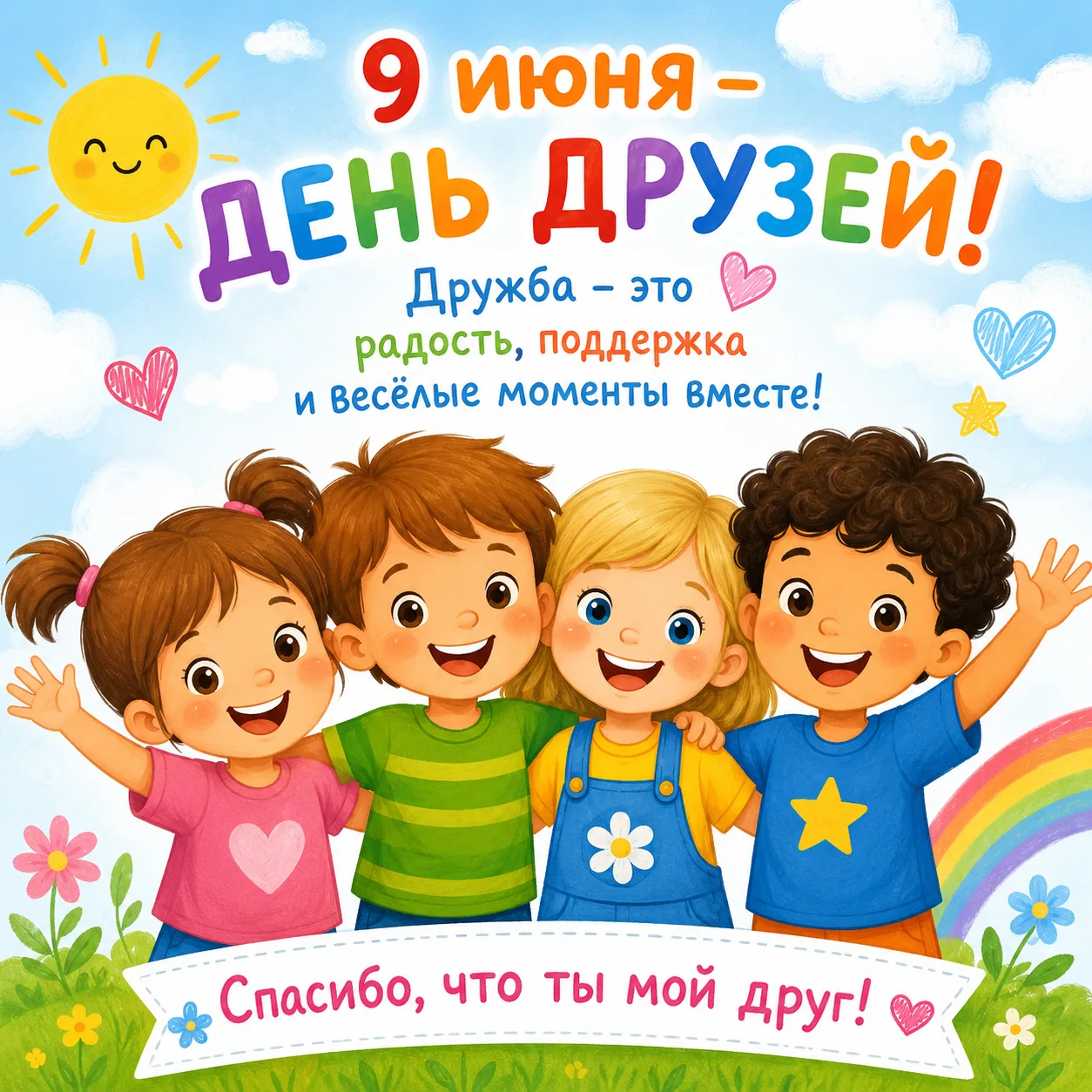 9 июня — День друзей 💛
Дружба начинается с улыбки, доброго слова и желания быть рядом. В детском са