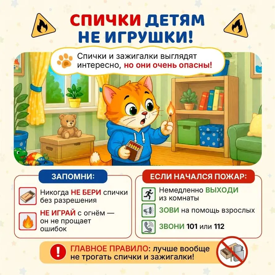 🔥 Безопасность дома — в простых правилах!
🧯 Спички и зажигалки — не игрушки. Даже одна искра может