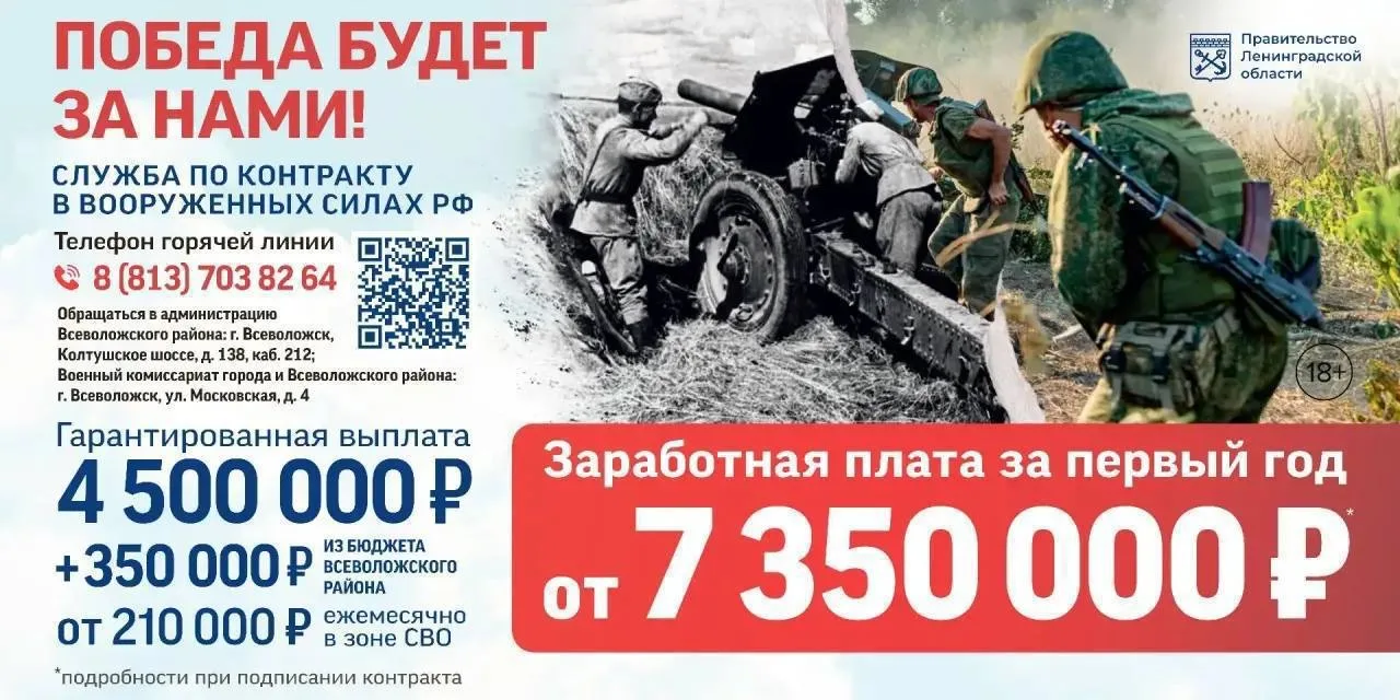 4 500 000 — гарантированная выплата заключившим контракт в Ленобласти на участие в СВО ...