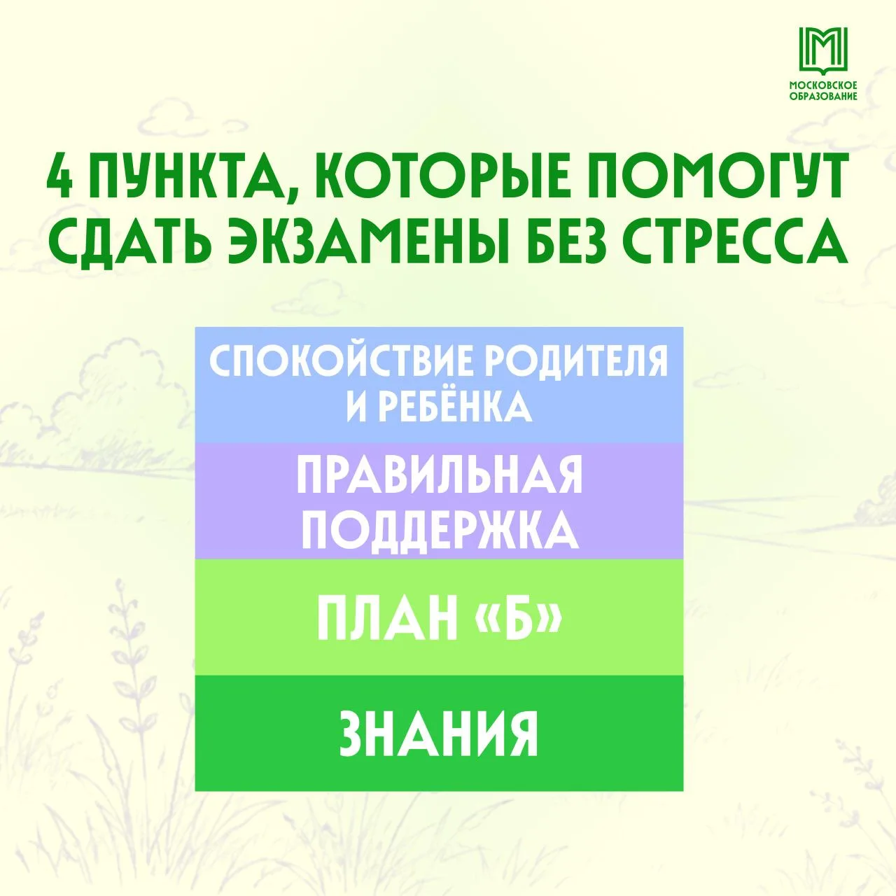 Пирамида Квадрат потребностей для спокойствия в период экзаменов