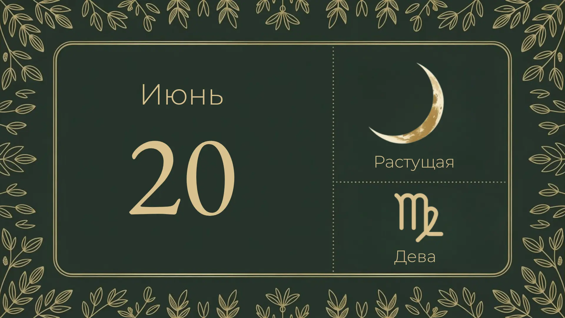 🌒 20 июня — растущая луна, 6-й лунный день

Луна в Деве ♍ — земной знак, для аккуратной кропотливой