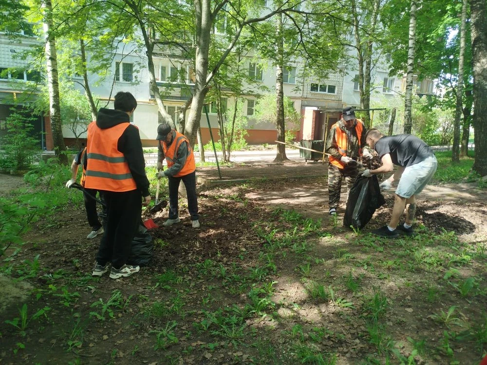 Еще один субботник прошел во дворе дома №37 по улице Голованова! 🧹🌿  Сотрудники Домоуправляющей комп