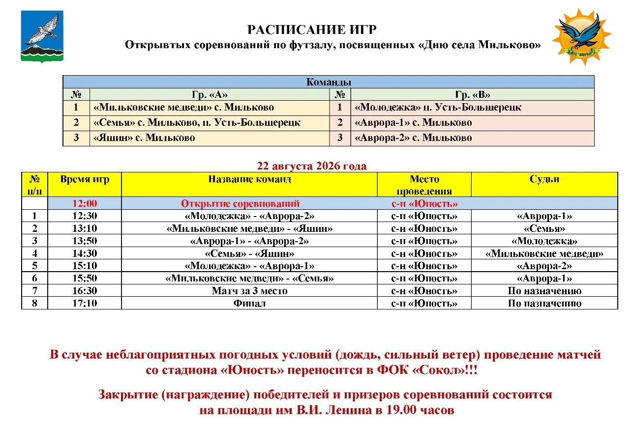 В турнире по футзалу, посвящённом Дню села, примут участие 6 команд: