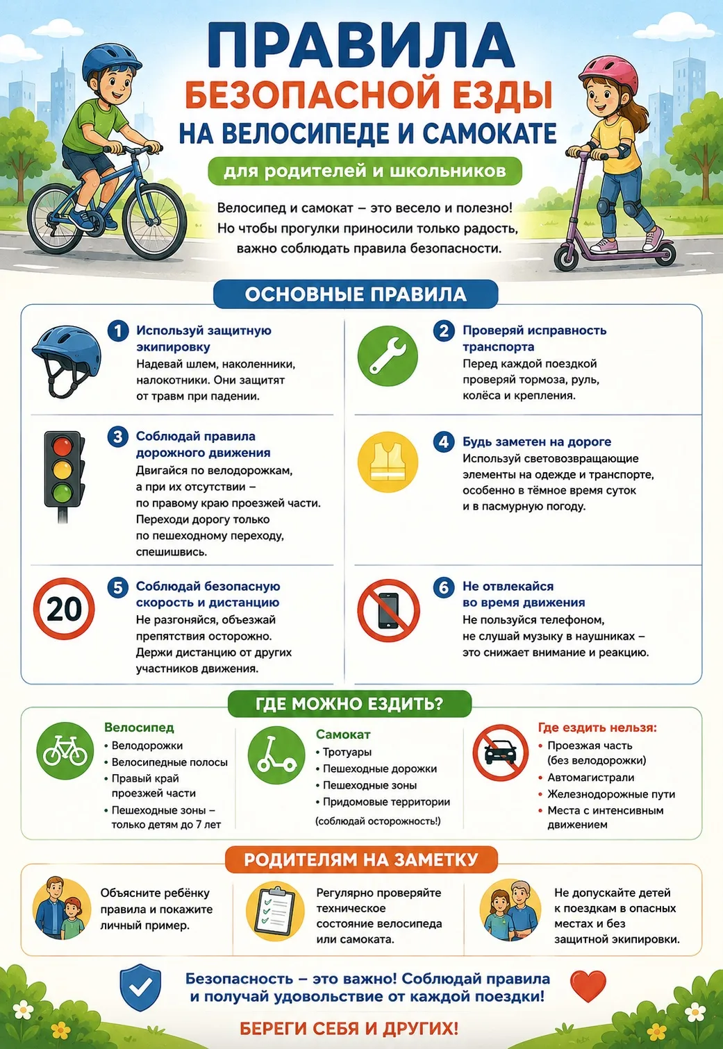 🚲Правила безопасной езды на велосипеде и самокате 🛴