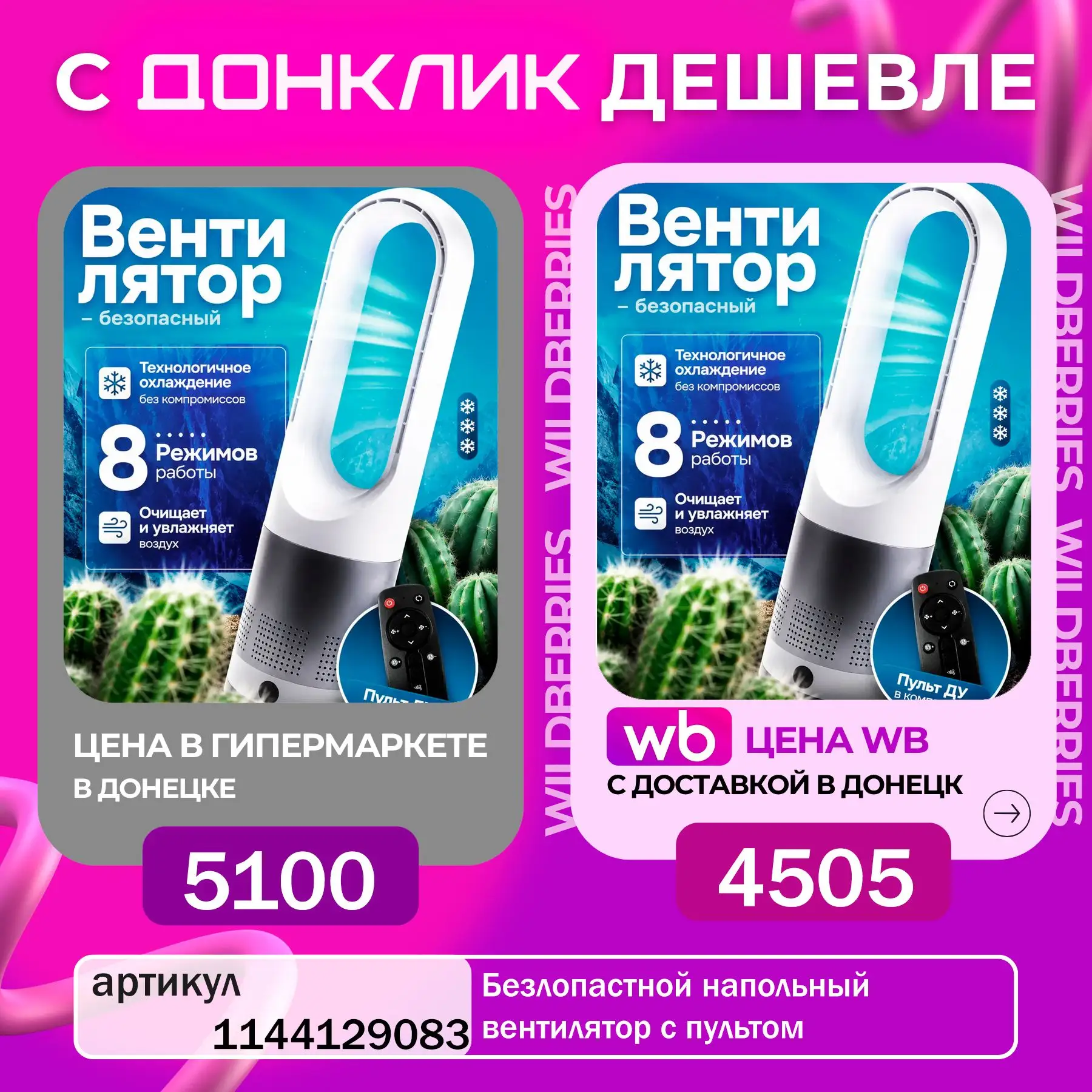 🦋 Современный поток воздуха без вращающихся лопастей: безопасная и стильная модель с дистанционным 