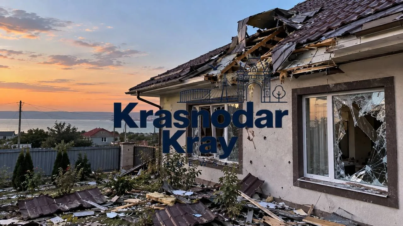 ‼️Обломки БПЛА повредили кровлю и остекление частного дома в станице Тамань (Темрюкский...