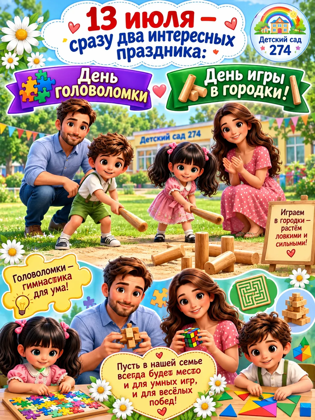 🧩 13 июля — сразу два интересных праздника: День головоломки и День игры в городки!
Сегодня отличны